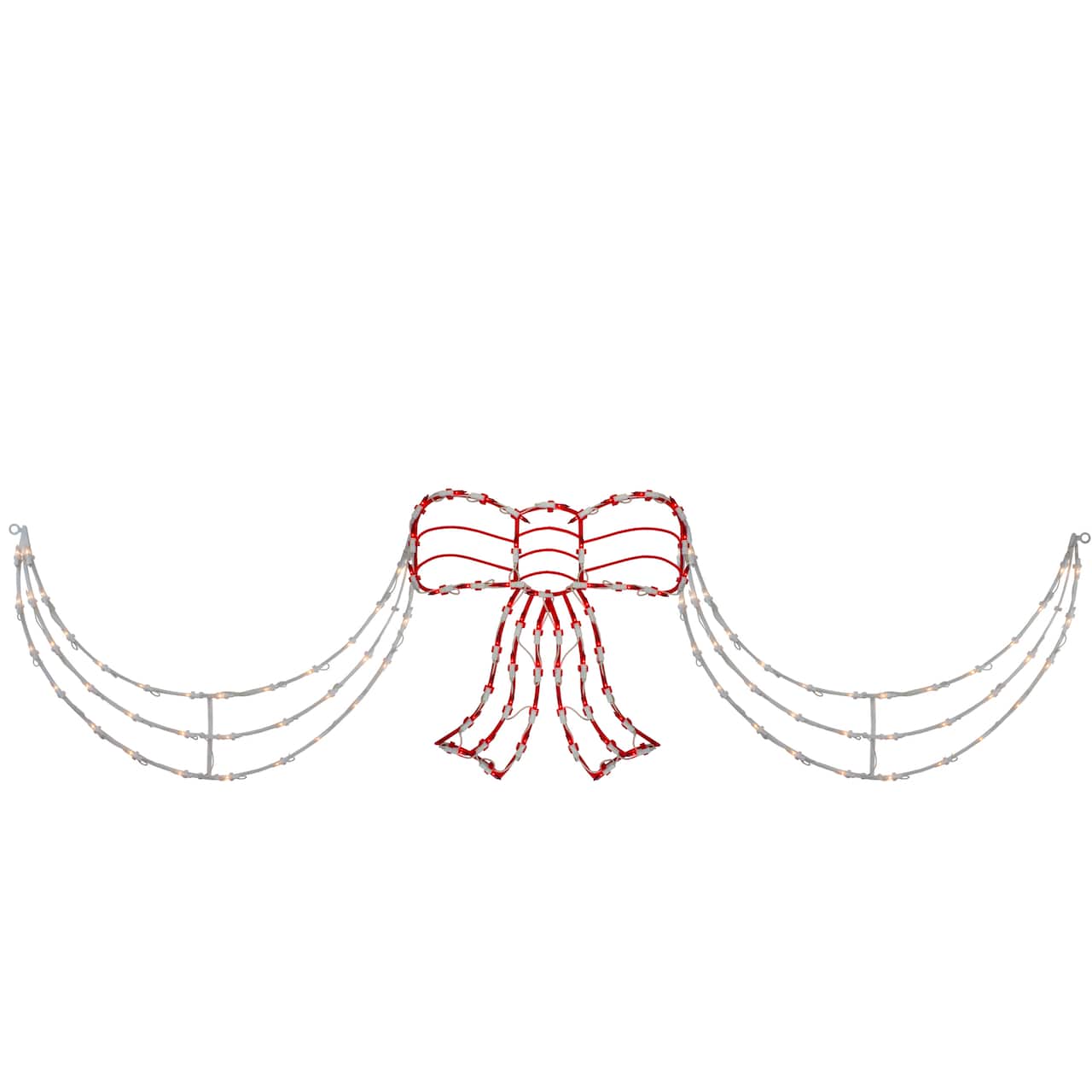 Lighted Red & White Bow Swag Christmas Decoration